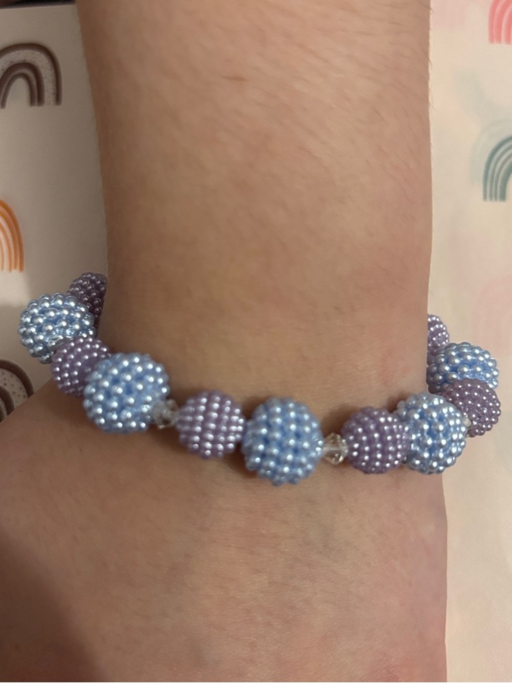 Beaded Stretch Bracelet in Light Blue and Lavender